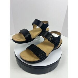 Halsa Footwear Women's Black Leather Dominica Walking Support Sandals Size 11M